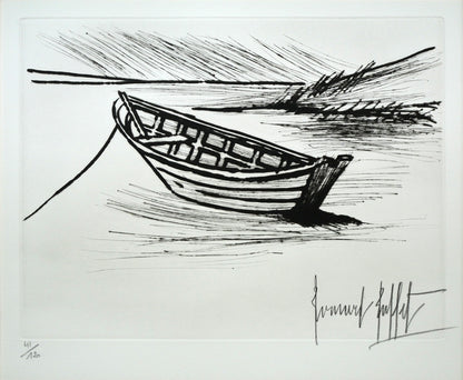 ベルナール・ビュッフェ（Bernard　BUFFET）「平底漁船」ドライポイント（銅版画）　作品全体拡大画像