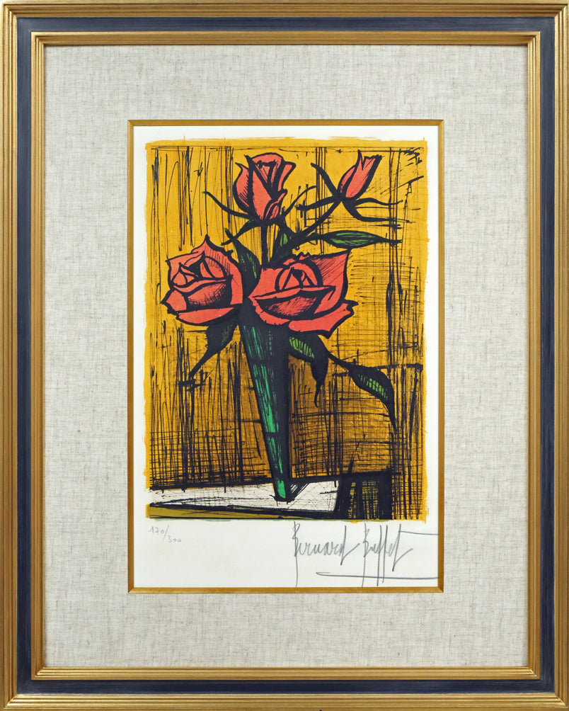 ベルナール・ビュッフェ（Bernard　BUFFET）「花瓶の中のバラ」リトグラフ