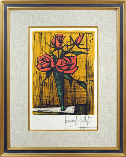 ベルナール・ビュッフェ（Bernard　BUFFET）「花瓶の中のバラ」リトグラフ