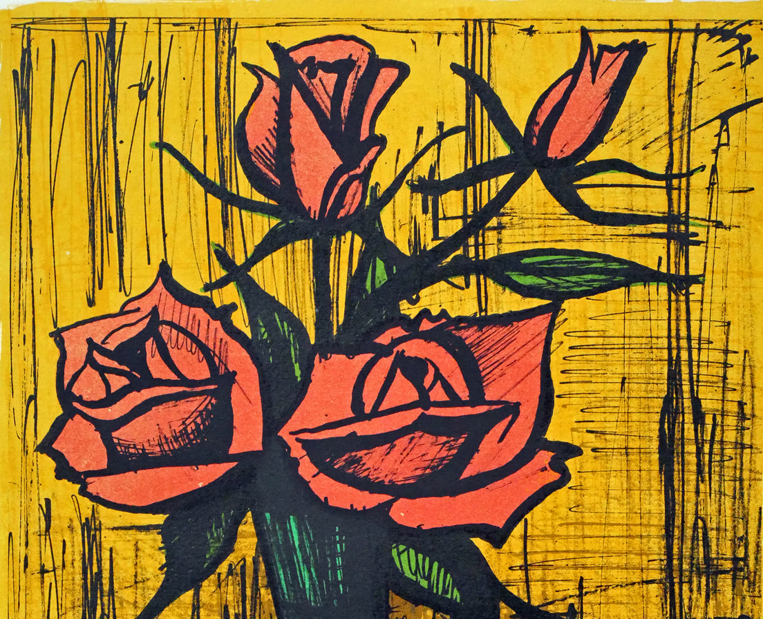 ベルナール・ビュッフェ（Bernard　BUFFET）「花瓶の中のバラ」リトグラフ　拡大画像1