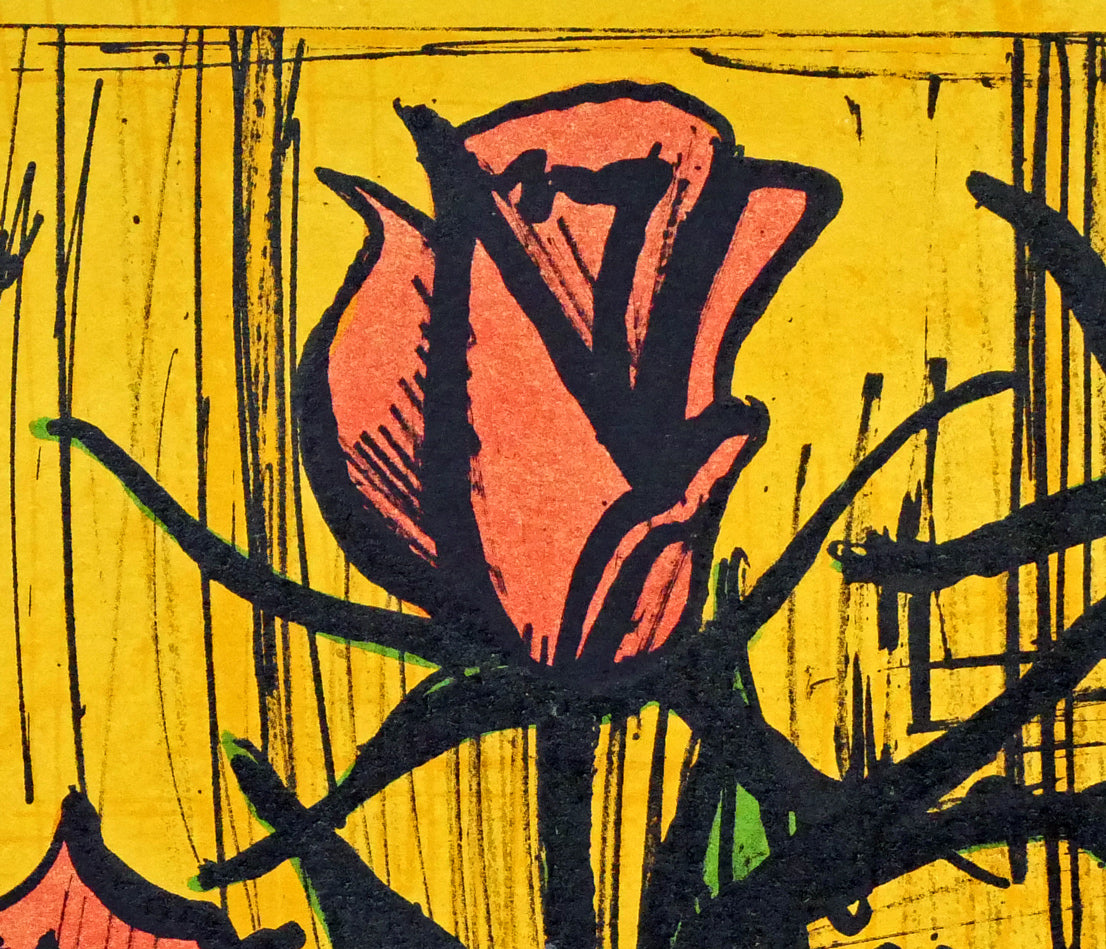 ベルナール・ビュッフェ（Bernard　BUFFET）「花瓶の中のバラ」リトグラフ　拡大画像3