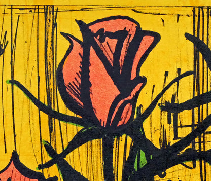 ベルナール・ビュッフェ（Bernard　BUFFET）「花瓶の中のバラ」リトグラフ　拡大画像3