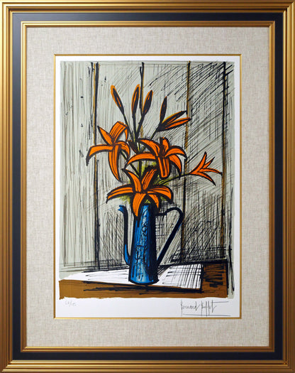 ベルナール・ビュッフェ（Bernard　BUFFET）「オレンジ色のユリ」リトグラフ