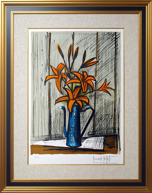 ベルナール・ビュッフェ（Bernard　BUFFET）「オレンジ色のユリ」リトグラフ
