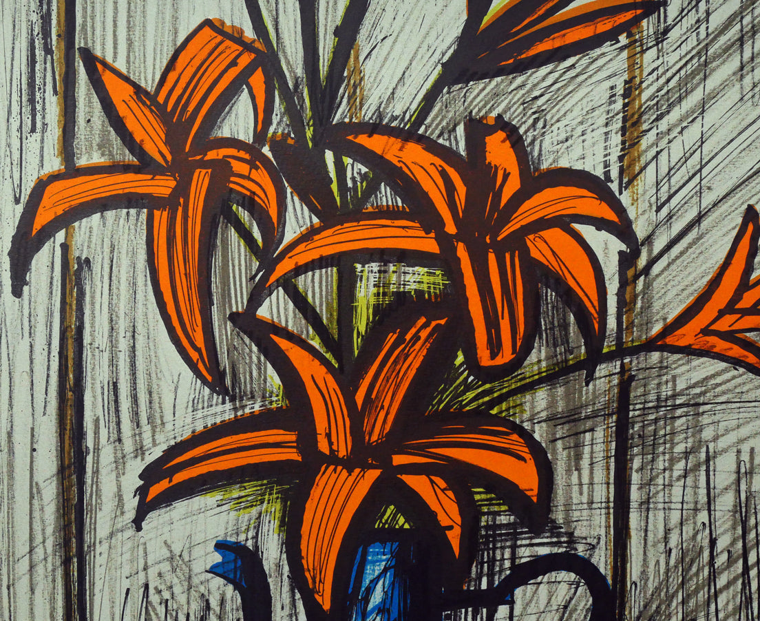ベルナール・ビュッフェ（Bernard　BUFFET）「オレンジ色のユリ」リトグラフ　拡大画像4