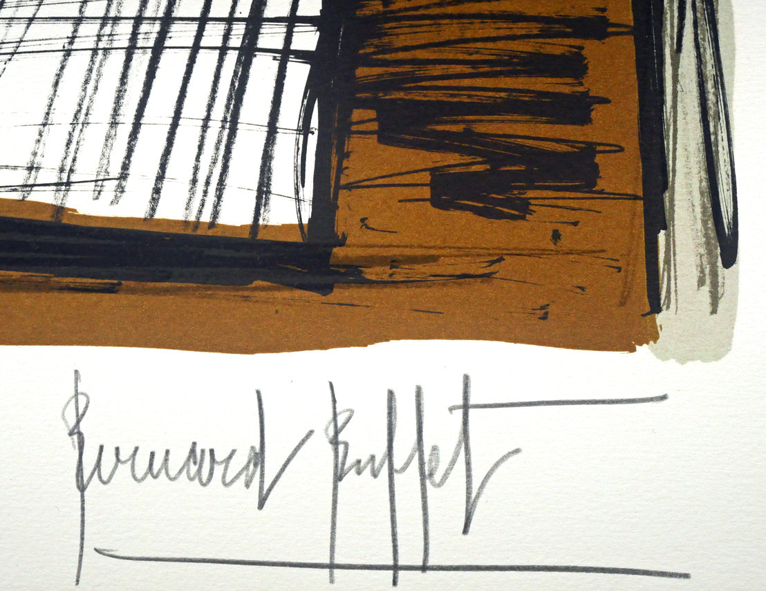 ベルナール・ビュッフェ（Bernard　BUFFET）「オレンジ色のユリ」リトグラフ　本人直筆鉛筆サイン