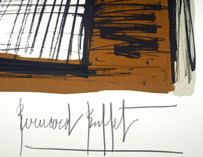 ベルナール・ビュッフェ（Bernard　BUFFET）「オレンジ色のユリ」リトグラフ　本人直筆鉛筆サイン