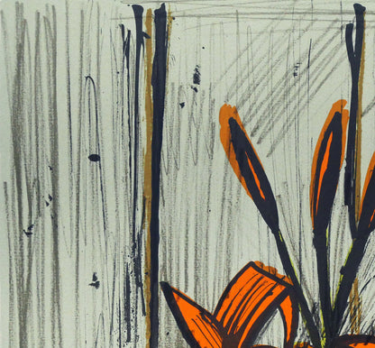 ベルナール・ビュッフェ（Bernard　BUFFET）「オレンジ色のユリ」リトグラフ　拡大画像1