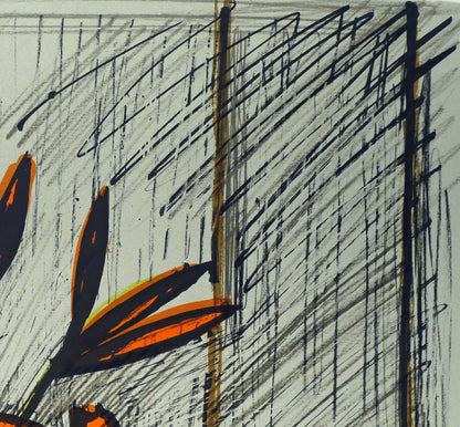 ベルナール・ビュッフェ（Bernard　BUFFET）「オレンジ色のユリ」リトグラフ　拡大画像2