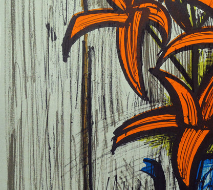 ベルナール・ビュッフェ（Bernard　BUFFET）「オレンジ色のユリ」リトグラフ　拡大画像3