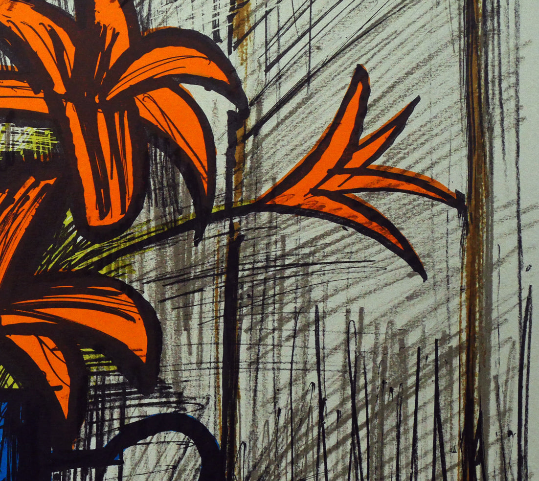 ベルナール・ビュッフェ（Bernard　BUFFET）「オレンジ色のユリ」リトグラフ　拡大画像5
