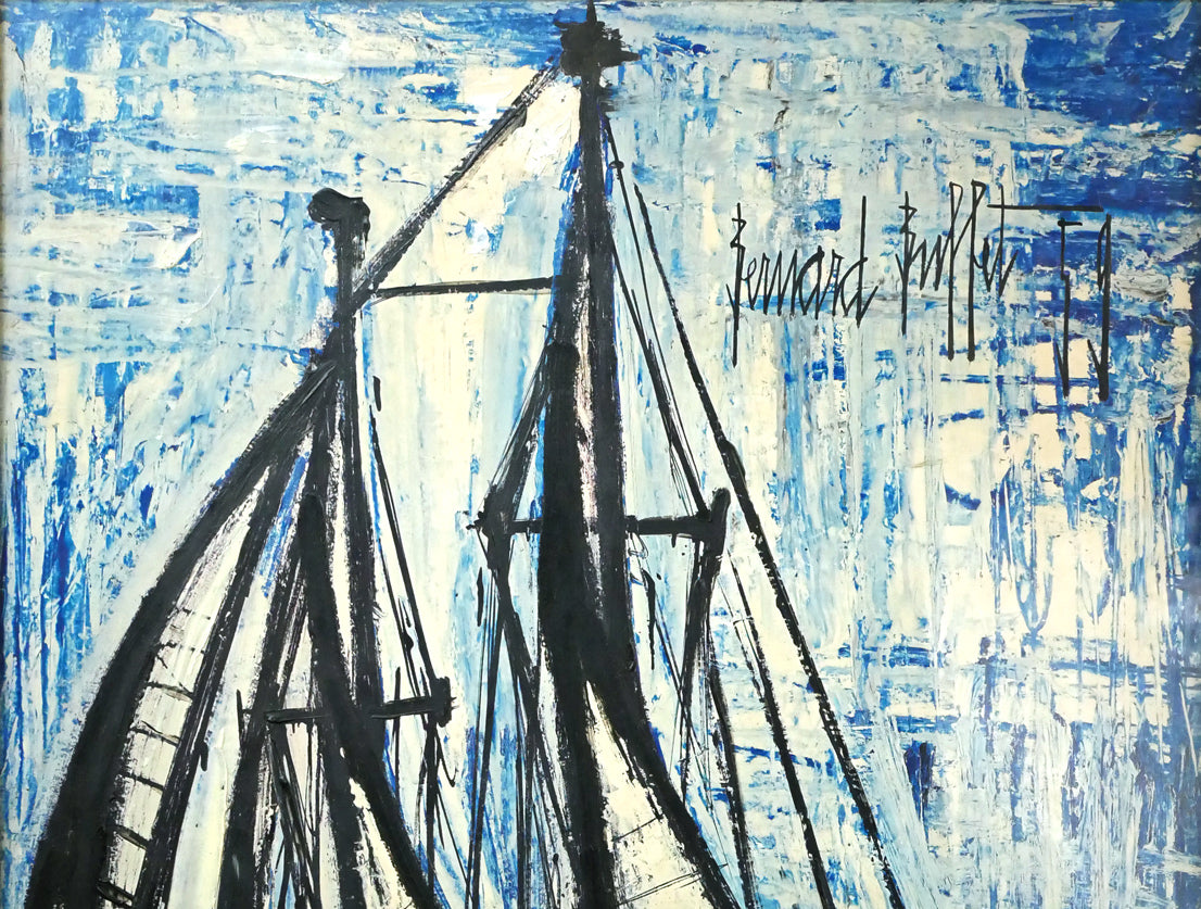 ベルナール　ビュッフェ（Bernard　BUFFET）「ヨット（The　Yacht　1963）」複製画に油彩で手彩・25号　拡大画像1