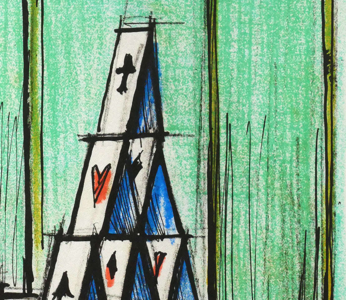 ベルナール　ビュッフェ（Bernard　BUFFET）「トランプの城」リトグラフ　拡大画像4
