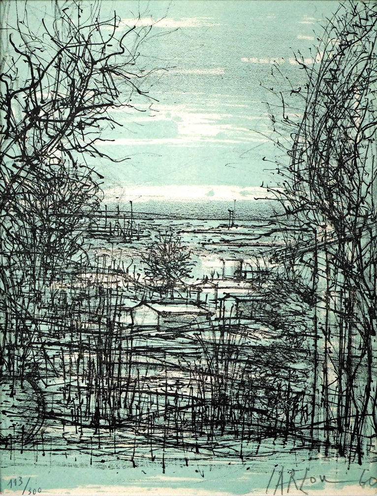 ジャン　カルズー(Jean　CARZOU)「冬の丘」リトグラフ　作品全体画像