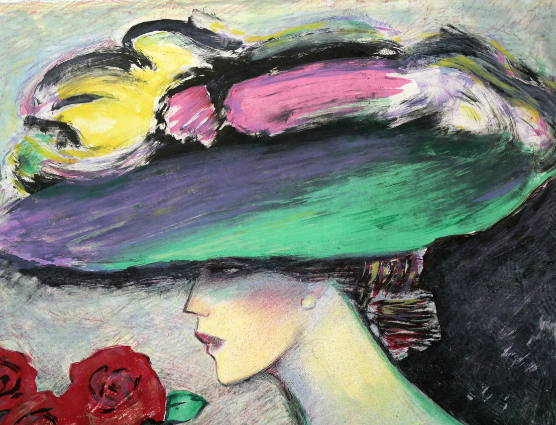 ジャン・ピエール・カシニョール(JEAN　PIERRE　CASSIGNEUL)「バラの花束とプロフィール」リトグラフ　拡大画像1