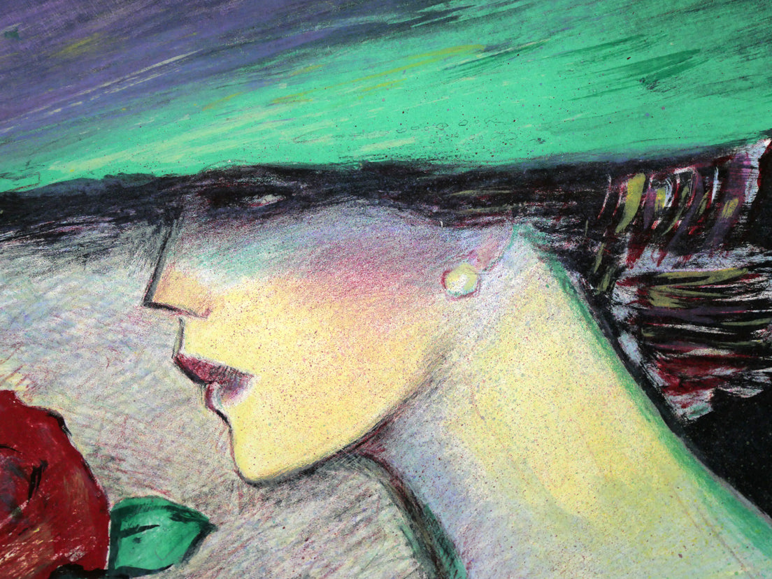 ジャン・ピエール・カシニョール(JEAN　PIERRE　CASSIGNEUL)「バラの花束とプロフィール」リトグラフ　拡大画像2