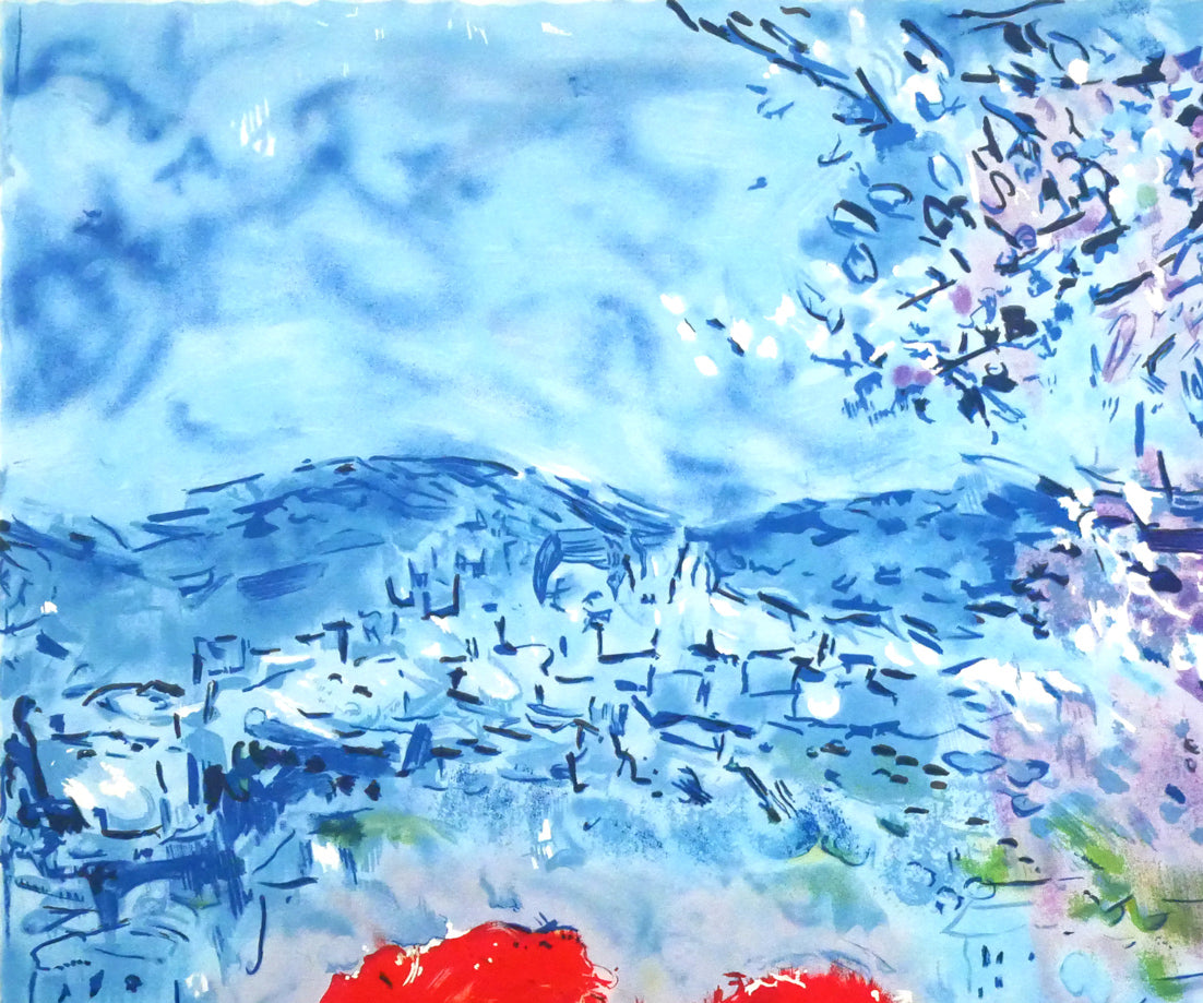 マルク　シャガール(Marc　Chagall)「赤い薔薇と恋人たち」リトグラフ　拡大画像1