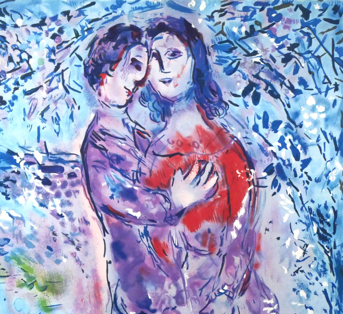 マルク　シャガール(Marc　Chagall)「赤い薔薇と恋人たち」リトグラフ　拡大画像2