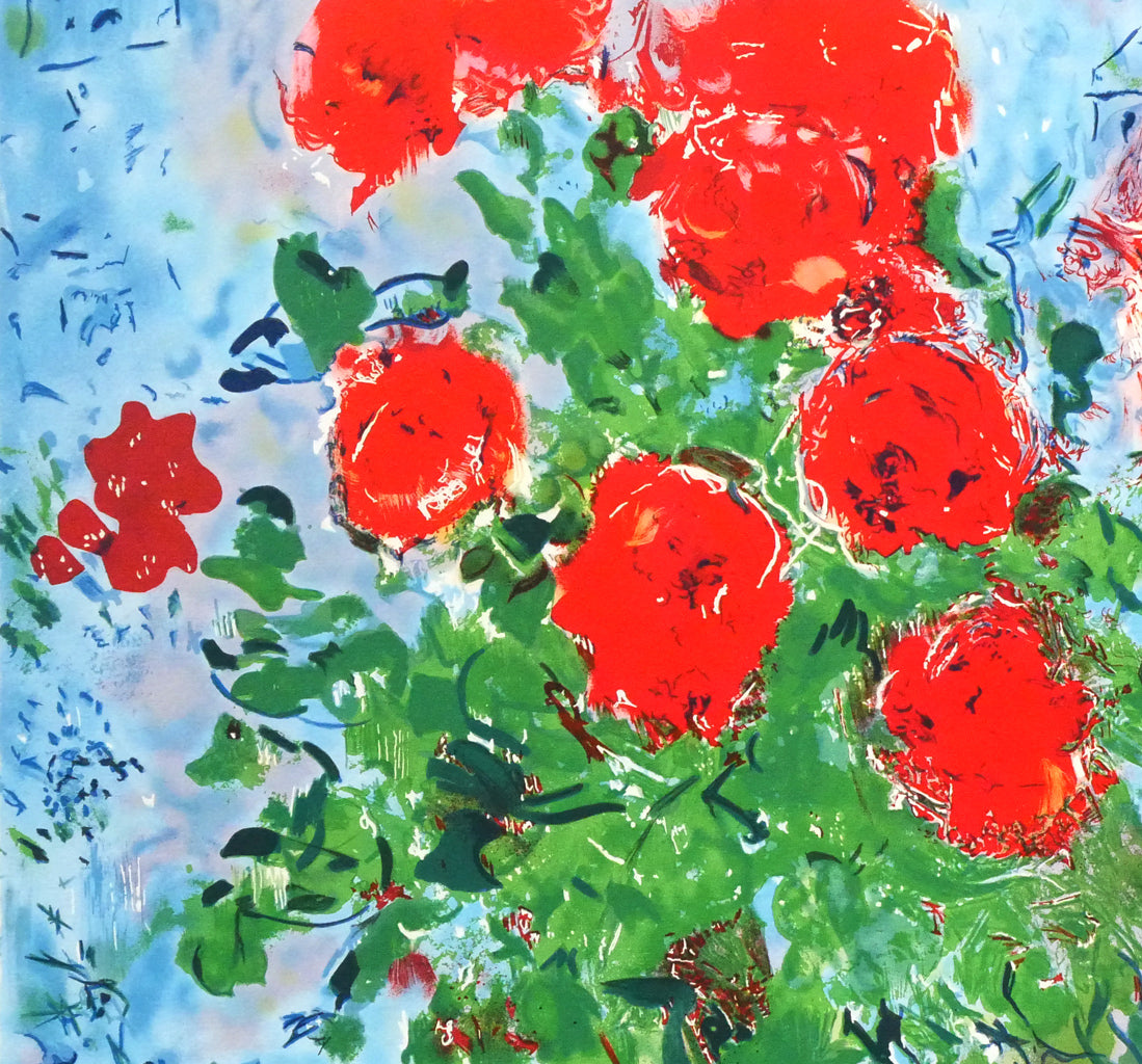 マルク　シャガール(Marc　Chagall)「赤い薔薇と恋人たち」リトグラフ　拡大画像3