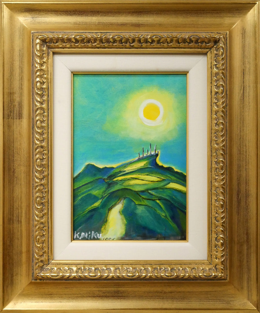 大工勝次「真夏の太陽と手稲山」油絵・SM