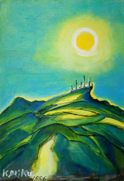 大工勝次「真夏の太陽と手稲山」油絵・SM　作品全体画像