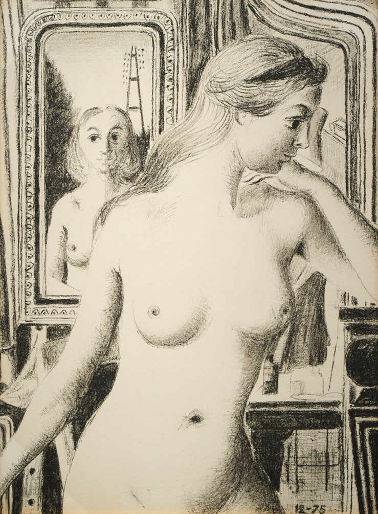 ポール　デルヴォー（Paul　DELVAUX）「Reflection（二人の裸婦）」リトグラフ　作品全体画像