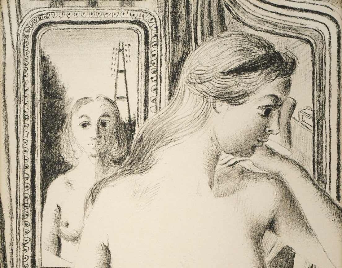 ポール　デルヴォー（Paul　DELVAUX）「Reflection（二人の裸婦）」リトグラフ　拡大画像1