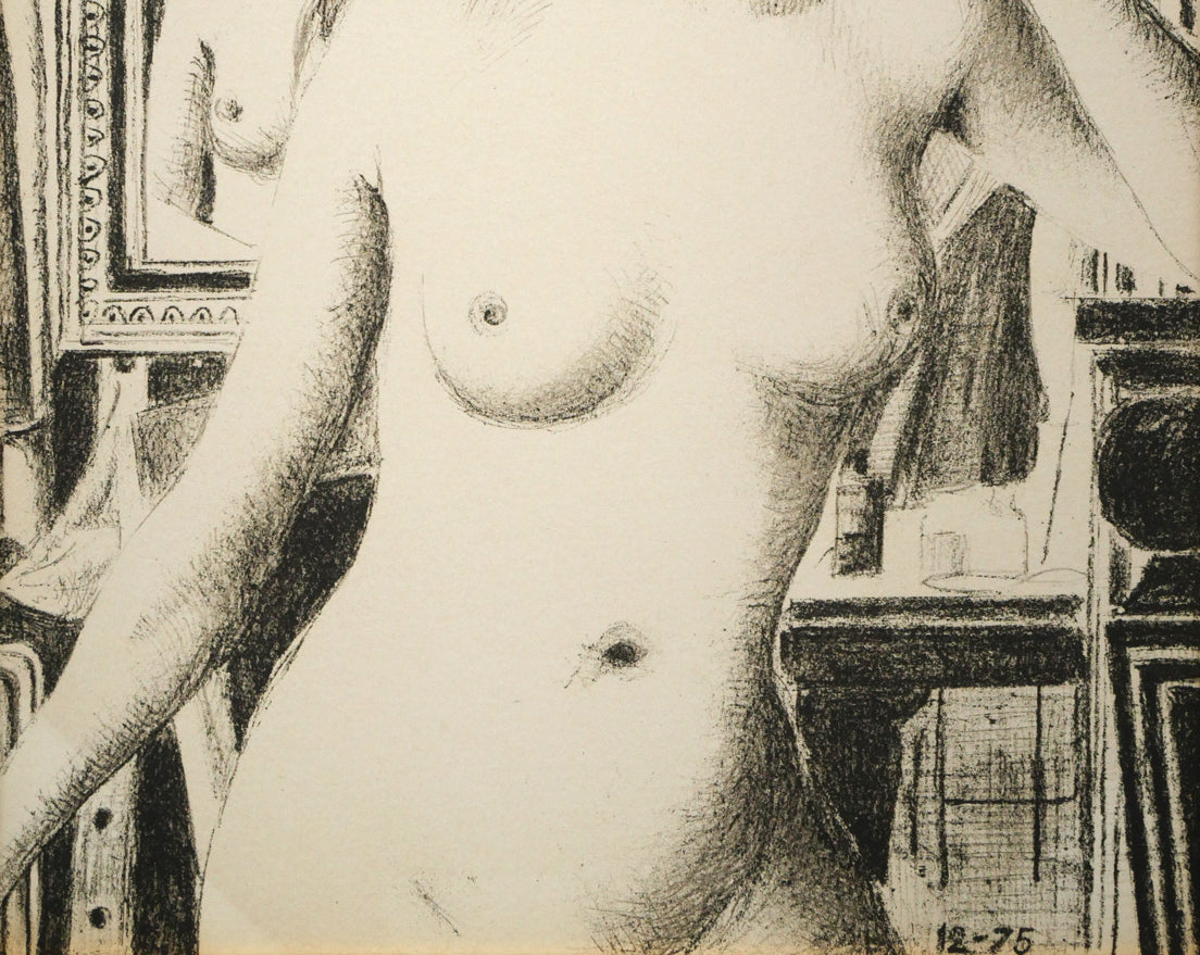 ポール　デルヴォー（Paul　DELVAUX）「Reflection（二人の裸婦）」リトグラフ　拡大画像4