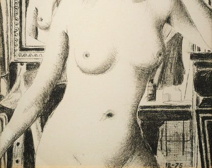 ポール　デルヴォー（Paul　DELVAUX）「Reflection（二人の裸婦）」リトグラフ　拡大画像4