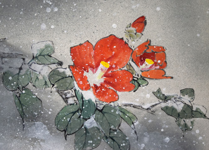 田　鏞（Tian　Yong）「冬月初雪」肉筆彩色画・15号　拡大画像4