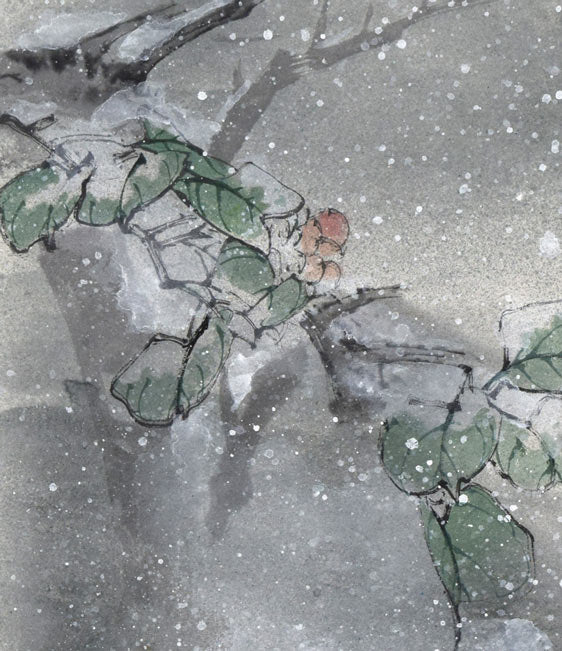 田　鏞（Tian　Yong）「冬月初雪」肉筆彩色画・15号　拡大画像1