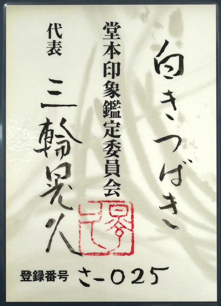 堂本印象「白きつばき」日本画・F6号　額裏拡大画像1（堂本印象鑑定委員会　登録済み）