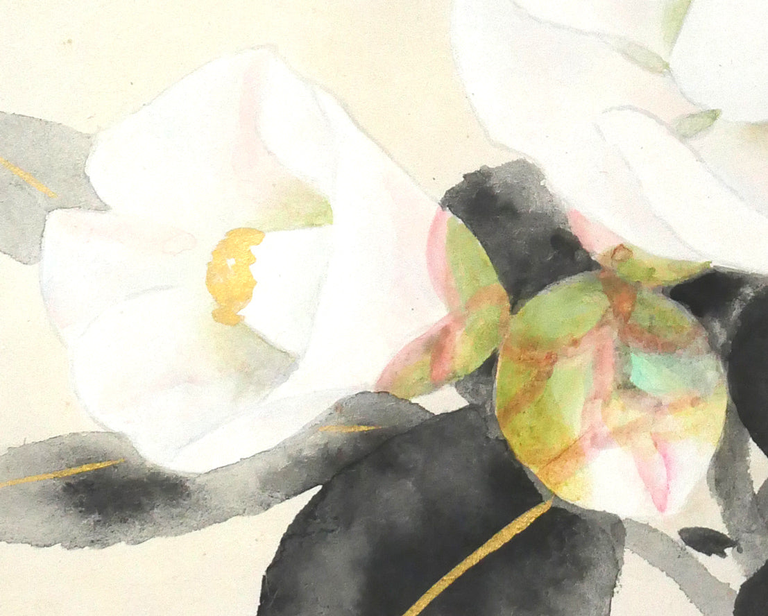 堂本印象「白きつばき」日本画・F6号　拡大画像6