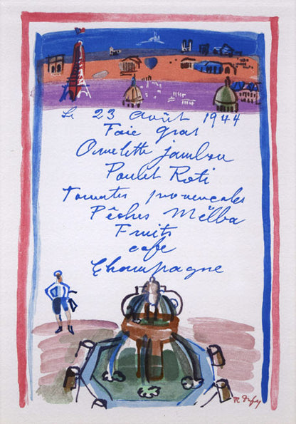ラウル　デュフィ(Raoul　Dufy)「リベラシオンのメニュー」版画　作品全体拡大画像