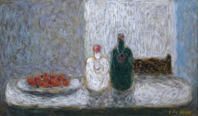 蛯子善悦「二つの瓶と果物」油絵・M8号　作品全体画像