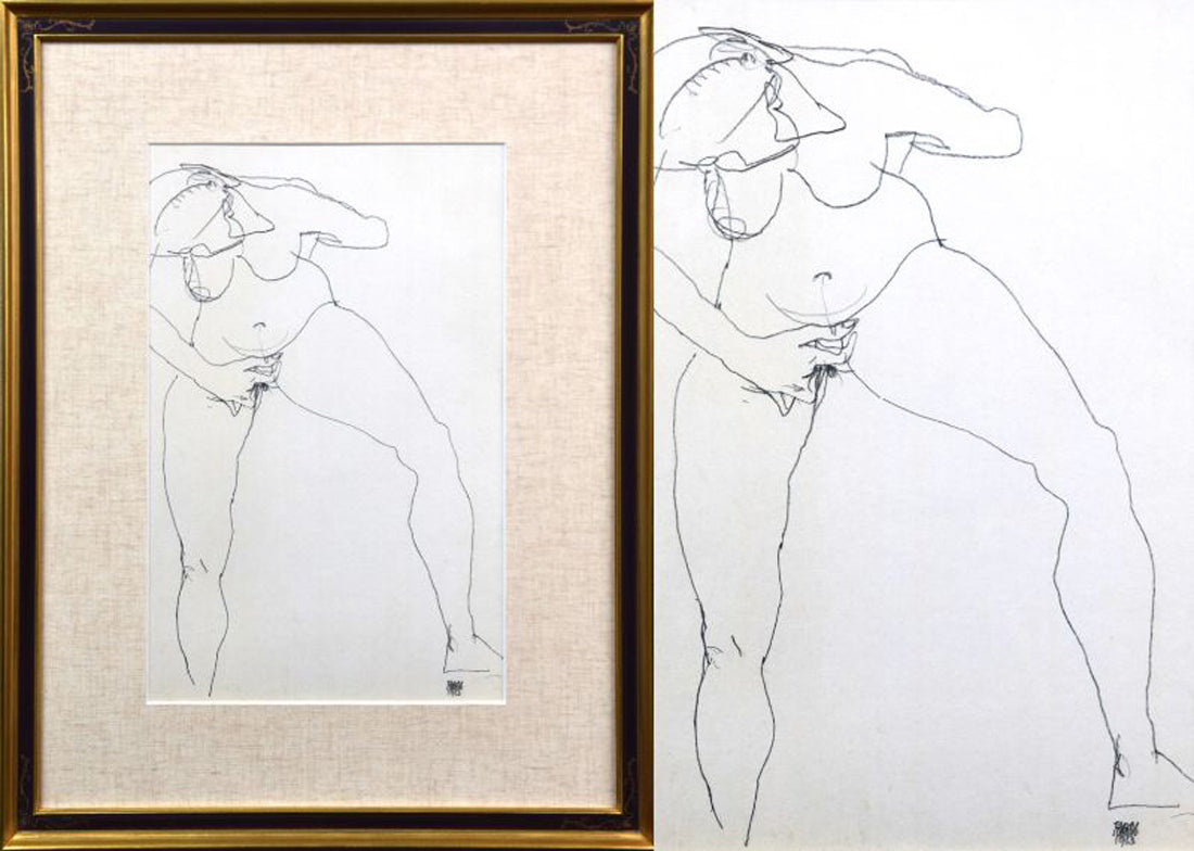 エゴン・シーレ「EGON　SCHIELE」リトグラフ・ポートフォリオ（10枚セット額縁付き）　③「スタンディングウーマン」（額寸65.5×50.4cm）