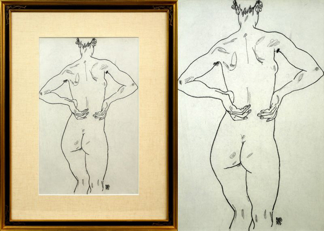 エゴン・シーレ「EGON　SCHIELE」リトグラフ・ポートフォリオ（10枚セット額縁付き）　④「後ろ姿のヌード」（額寸65.5×50.4cm）