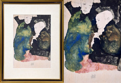 エゴン・シーレ「EGON　SCHIELE」リトグラフ・ポートフォリオ（10枚セット額縁付き）　⑥「郊外の子どもたち」（額寸65.5×50.4cm）