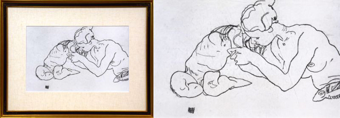 エゴン・シーレ「EGON　SCHIELE」リトグラフ・ポートフォリオ（10枚セット額縁付き）　⑦「女と子ども」（額寸50.4×65.5cm）