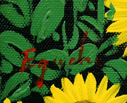 江口徹「向日葵の道」油絵・F20号　サイン拡大画像