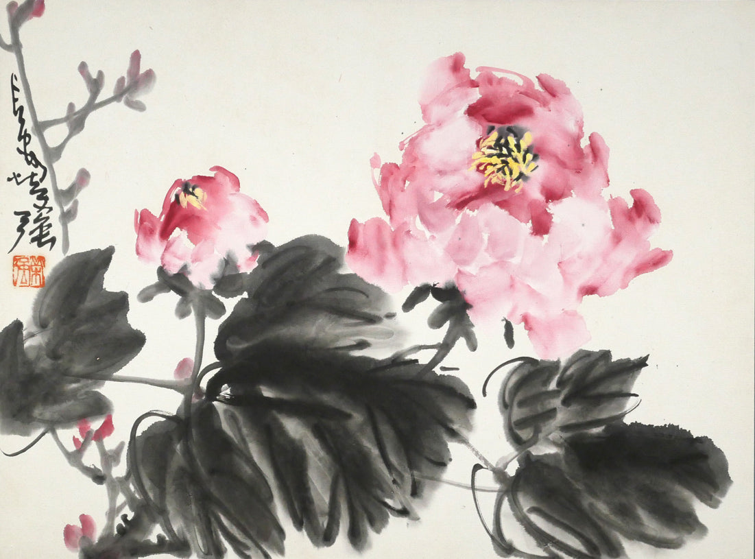 翟栄強「牡丹」墨彩画・8号　作品全体画像