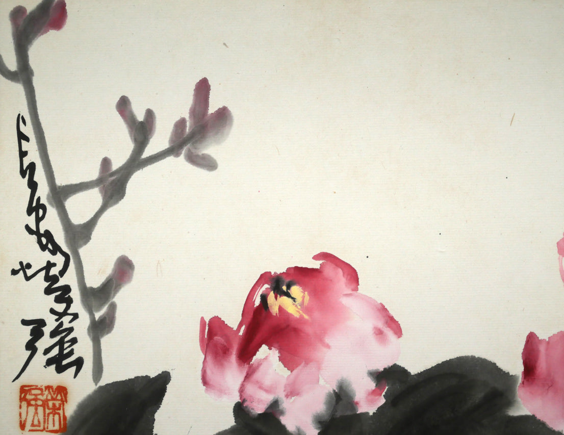 翟栄強「牡丹」墨彩画・8号　拡大画像1