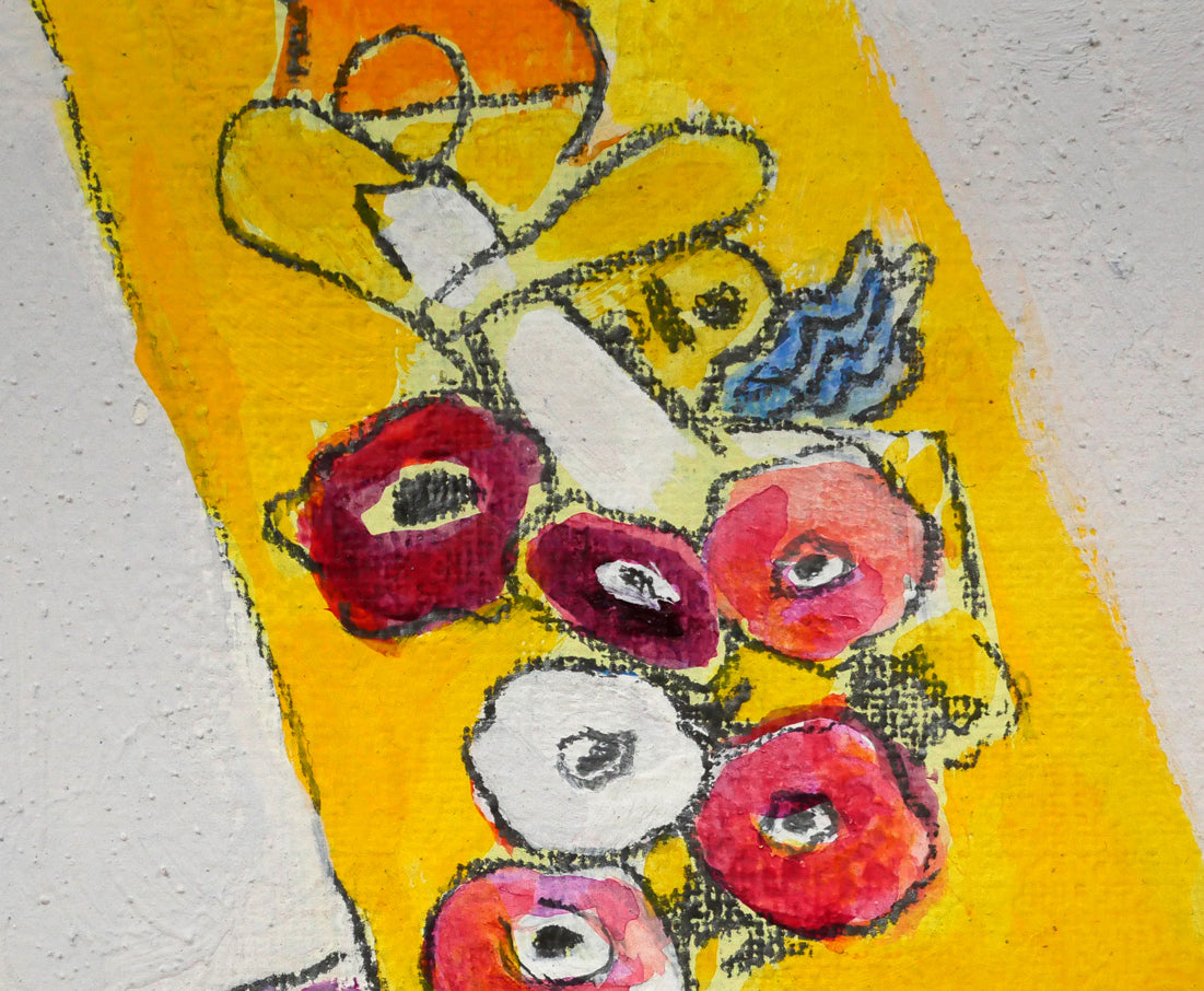 遠藤ミマン「貧しき画家にささぐ天使の花」油絵・0号　拡大画像2