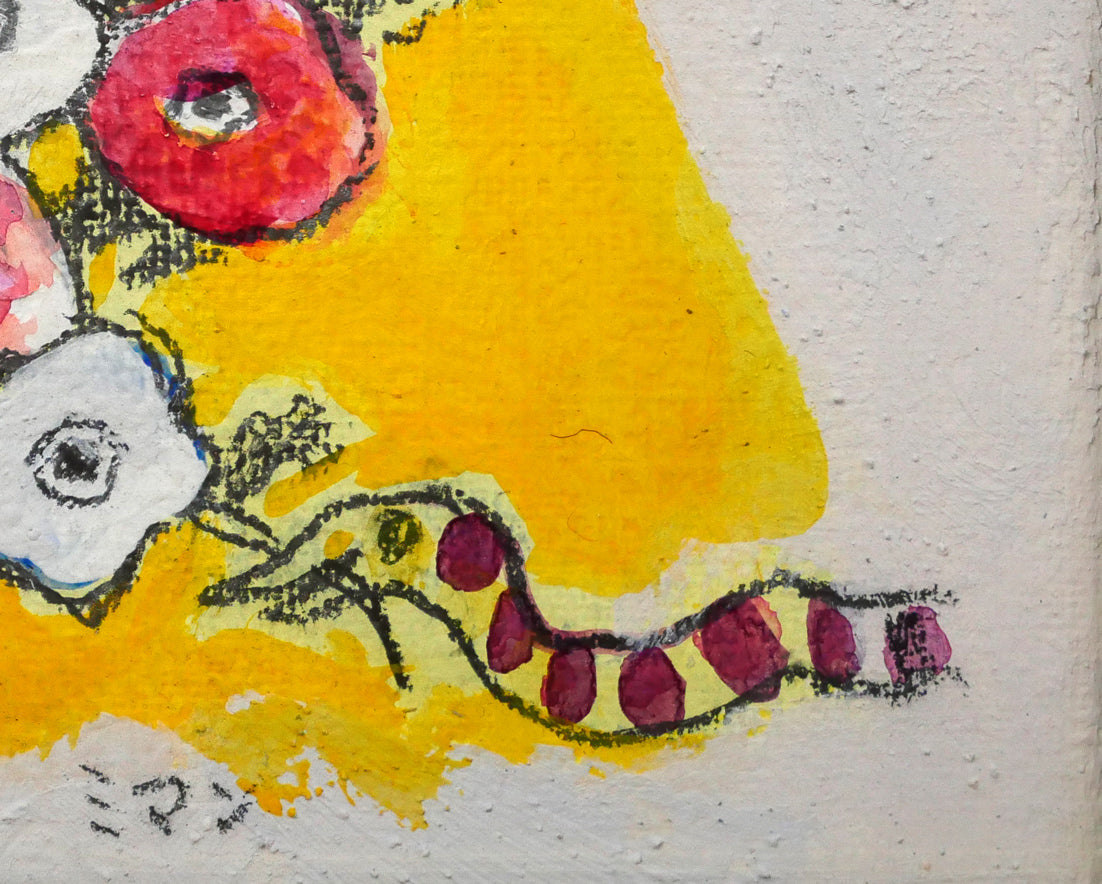 遠藤ミマン「貧しき画家にささぐ天使の花」油絵・0号　拡大画像4