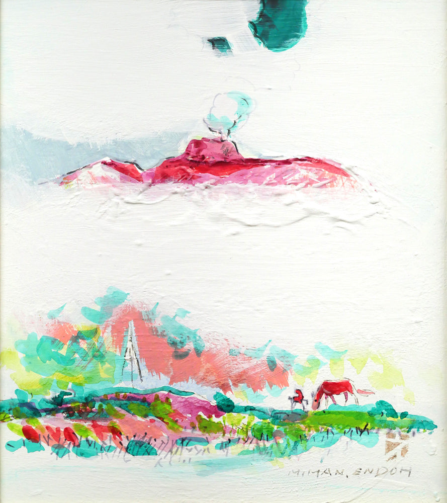 遠藤ミマン「三角点・樽前・馬」油絵・色紙　作品全体画像