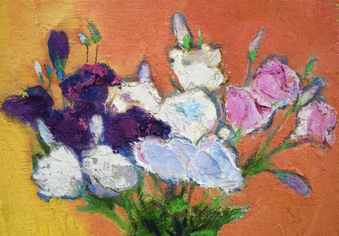 遠藤ミマン「花のまわり」油絵・F8号　拡大画像1