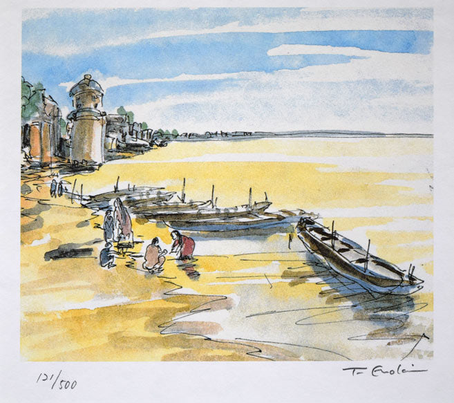 水辺の生活（インド） 絵画買取・販売の小竹美術