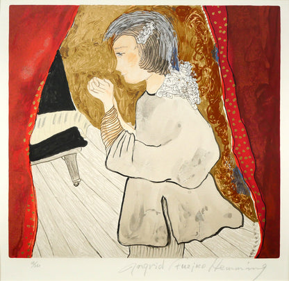 フジ子ヘミング「お祈り」シルクスクリーン版画　作品全体画像