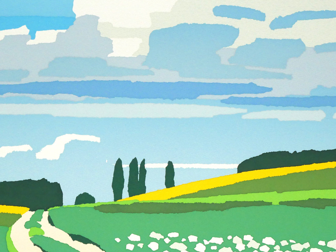 藤倉英幸「丘晴れて」シルクスクリーン版画　拡大画像5