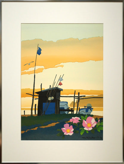 藤倉英幸「夕ひととき」ちぎり絵（はり絵）原画